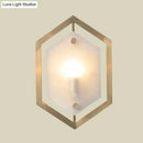 GobekUsa Hexagon Sconce Lighting: Postmodern Metallic 1-Bulb Brass Wall Lamp with Translucent Glass Shade