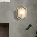 GobekUsa Hexagon Sconce Lighting: Postmodern Metallic 1-Bulb Brass Wall Lamp with Translucent Glass Shade
