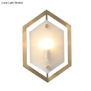 GobekUsa Hexagon Sconce Lighting: Postmodern Metallic 1-Bulb Brass Wall Lamp with Translucent Glass Shade