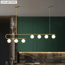 GobekUsa Postmodern Gold Linear Island Pendant Light with Ivory Ball Glass - LED Hanging Lamp