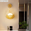 GobekUsa Globe Glass Wall Light Fixture with Gold Nest Design - Postmodern Sconce - 8.5"/10" Wide