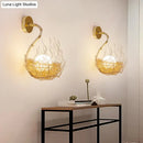 GobekUsa Globe Glass Wall Light Fixture with Gold Nest Design - Postmodern Sconce - 8.5"/10" Wide