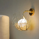 GobekUsa Globe Glass Wall Light Fixture with Gold Nest Design - Postmodern Sconce - 8.5"/10" Wide