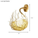 GobekUsa Globe Glass Wall Light Fixture with Gold Nest Design - Postmodern Sconce - 8.5"/10" Wide