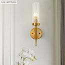 GobekUsa Postmodern Cylindrical Wall Mount Light in Gold with Clear Ribbed Glass - Perfect for Stairway Lighting