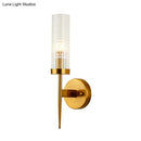 GobekUsa Postmodern Cylindrical Wall Mount Light in Gold with Clear Ribbed Glass - Perfect for Stairway Lighting