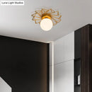 GobekUsa Gold Flushmount Bedroom Ceiling Light with Postmodern Single-Bulb & Cream Glass Shade