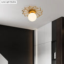 GobekUsa Gold Flushmount Bedroom Ceiling Light with Postmodern Single-Bulb & Cream Glass Shade