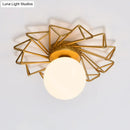 GobekUsa Gold Flushmount Bedroom Ceiling Light with Postmodern Single-Bulb & Cream Glass Shade