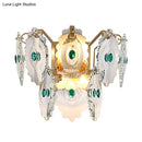 GobekUsa Postmodern 2-Light Wall Sconce with Clear Crystal and Green/Gold Gem Accent