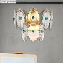 GobekUsa Postmodern 2-Light Wall Sconce with Clear Crystal and Green/Gold Gem Accent