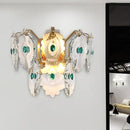 GobekUsa Postmodern 2-Light Wall Sconce with Clear Crystal and Green/Gold Gem Accent