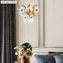 GobekUsa Postmodern 2-Light Wall Sconce with Clear Crystal and Green/Gold Gem Accent