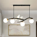 GobekUsa Postmodern Island Lamp Tree Branch Hanging Light with Glass Shades and Bird Deco – 4-Bulb Design