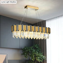 GobekUsa Postmodern K9 Crystal Linear Island Light with 10 Bulbs - Black and Gold Dining Room Hanging Lamp
