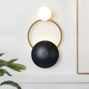 GobekUsa Postmodern Orbital Flush Mount Iron 2-Light Wall Sconce in Black-Gold with Orb Opal Glass Shade