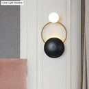 GobekUsa Postmodern Orbital Flush Mount Iron 2-Light Wall Sconce in Black-Gold with Orb Opal Glass Shade