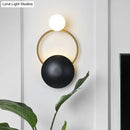 GobekUsa Postmodern Orbital Flush Mount Iron 2-Light Wall Sconce in Black-Gold with Orb Opal Glass Shade