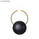 GobekUsa Postmodern Orbital Flush Mount Iron 2-Light Wall Sconce in Black-Gold with Orb Opal Glass Shade