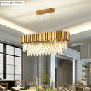GobekUsa Gold Prismatic Crystal 5-Head Postmodern Oval Hanging Light for Dining Room Island Ceiling
