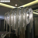 GobekUsa Postmodern Silver Lobby Chandelier: Arch Aluminum Chain, 12-Bulb Suspension Light