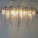 GobekUsa Postmodern Silver Lobby Chandelier: Arch Aluminum Chain, 12-Bulb Suspension Light