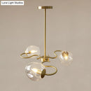 GobekUsa Postmodern Transparent Glass 3-Light Flush Mount Chandelier for Bedroom in Brass