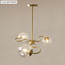 GobekUsa Postmodern Transparent Glass 3-Light Flush Mount Chandelier for Bedroom in Brass