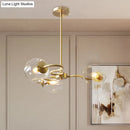 GobekUsa Postmodern Transparent Glass 3-Light Flush Mount Chandelier for Bedroom in Brass