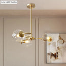 GobekUsa Postmodern Transparent Glass 3-Light Flush Mount Chandelier for Bedroom in Brass