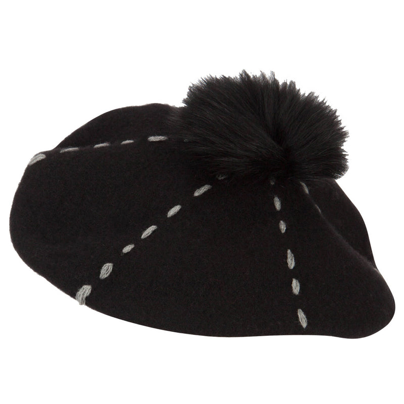 Pom Pom Wool Classic French Beret Hat