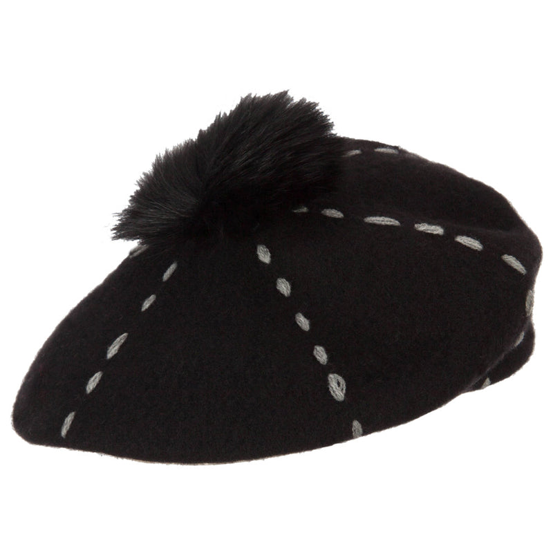 Pom Pom Wool Classic French Beret Hat