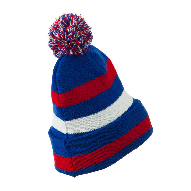 Pom Pom Cuff Stripe Long Beanie