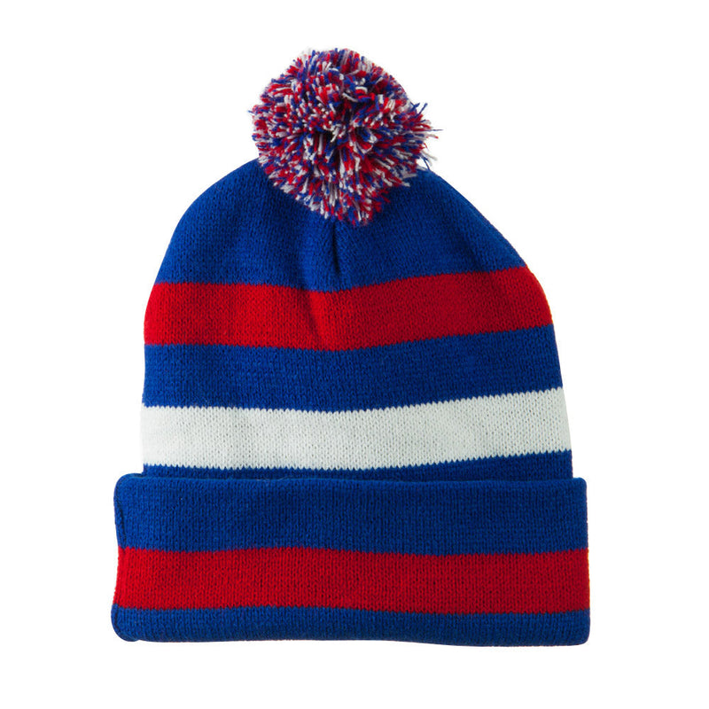 Pom Pom Cuff Stripe Long Beanie