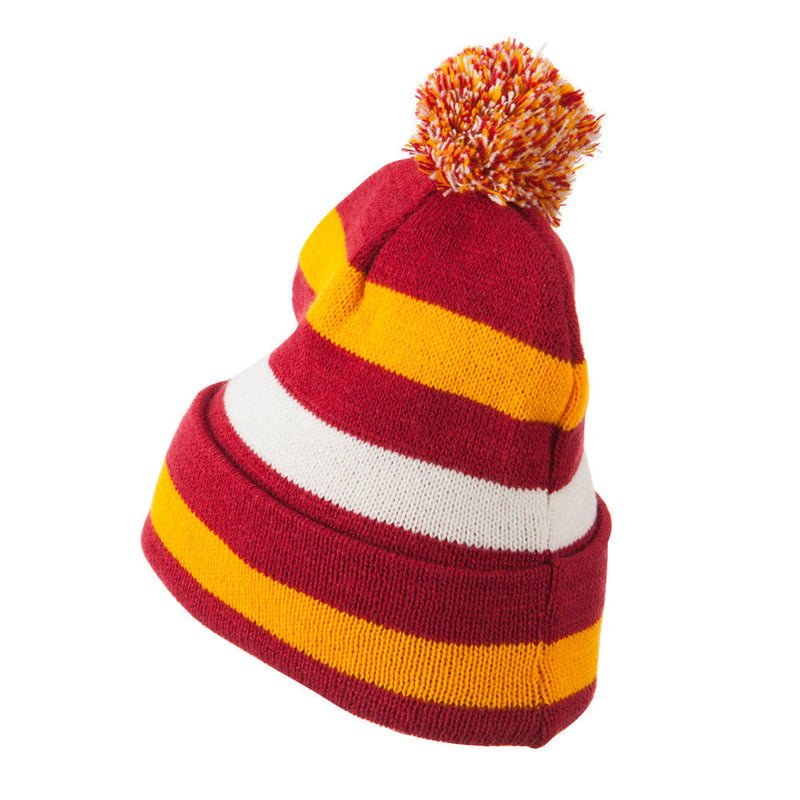 Pom Pom Cuff Stripe Long Beanie