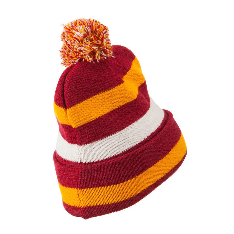 Pom Pom Cuff Stripe Long Beanie