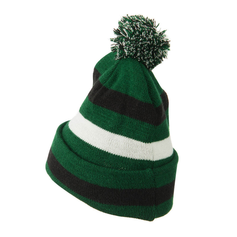 Pom Pom Cuff Stripe Long Beanie