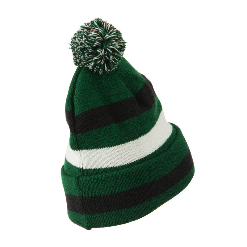 Pom Pom Cuff Stripe Long Beanie