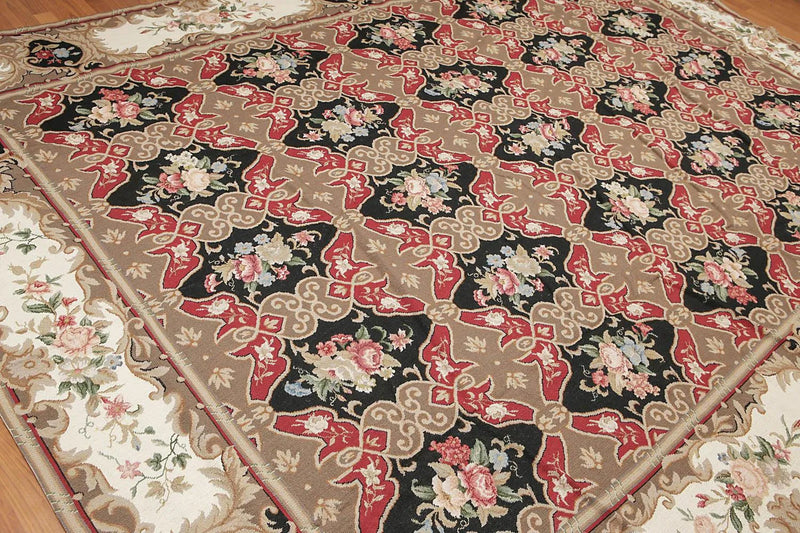 9x12 Brown Hand woven Wool French Flatweave Needlepoint Oriental Area Rug