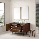 James Martin Amberly 60" Dual Mount Double Bathroom Vanity, Mid-Century Walnut