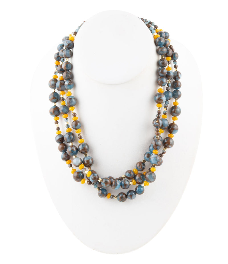 Prairie Blue and Yellow Quartz Golden Strand Necklaces
