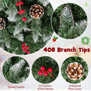 Pre-lit Artificial Pencil Christmas Tree with Pine Cones and Red Berries by LJGDeals