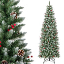 Pre-lit Artificial Pencil Christmas Tree with Pine Cones and Red Berries by DirectDeals