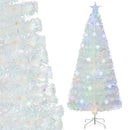 5/6/7 Feet Pre-Lit White Artificial Christmas Tree with Iridescent Leaves