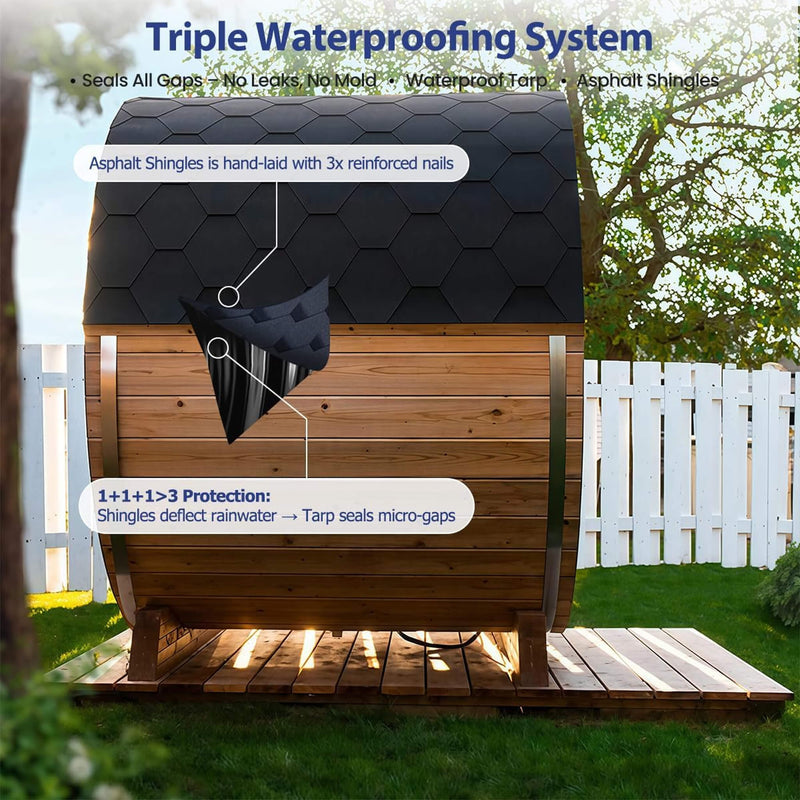 Thermora Premium All-Weather Outdoor Pinewood Barrel Sauna Kit With 4.5KW Heater And Tempered Glass Window (SAK91462)