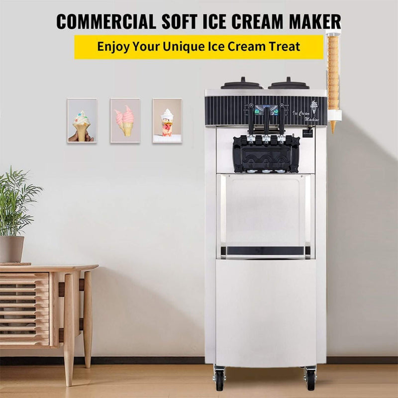 Premium 3-Flavors Commercial Soft Serve Yogurt Ice Cream Machine Maker, 20-28L/H (SAK97524)