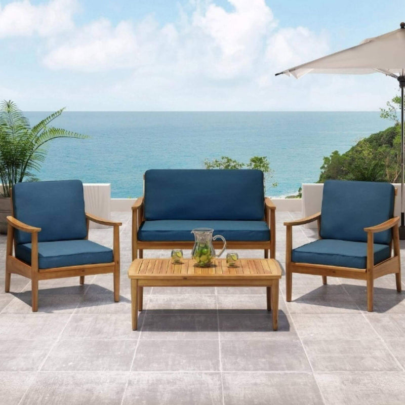 Premium 4-Piece Wooden Outdoor Patio Conversation Seating Set With Cushions (SAK31469)