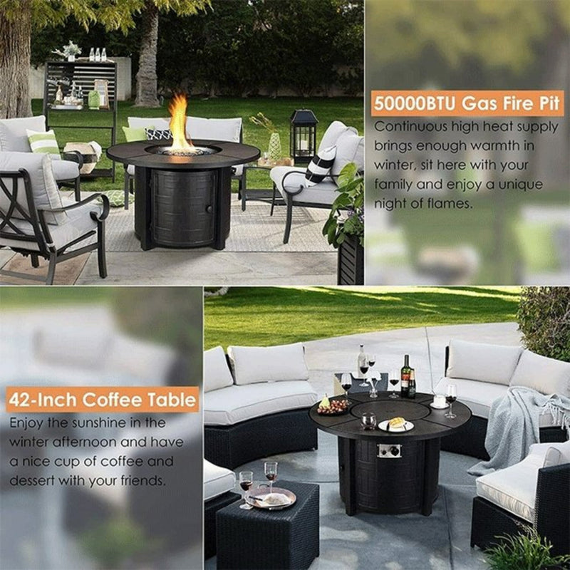 Premium 42" Outdoor Propane Patio Gas Fire Pit Coffee Table W/ Cover, 50K BTU (SAK95331)