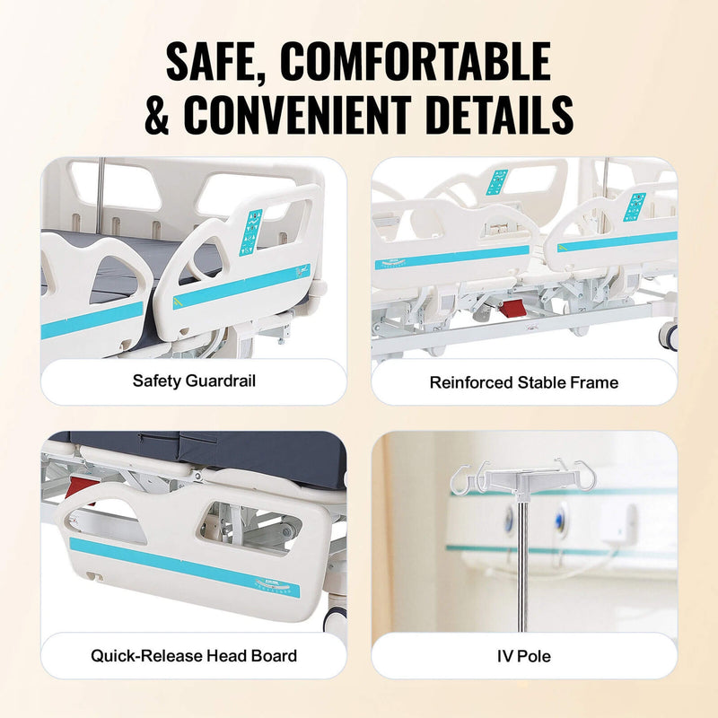 Premium 5-Function Electric Adjustable Medical Hospital Bed With Cardiac Position, 550LBS (SAK62312)