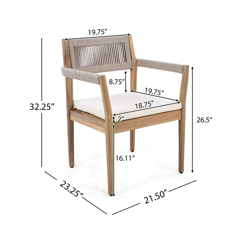 Alora Premium 5-Piece Outdoor Acacia Wood Patio Furniture Set With Braided Dining Chairs, Cushions, And Dining Table (SAK26754)